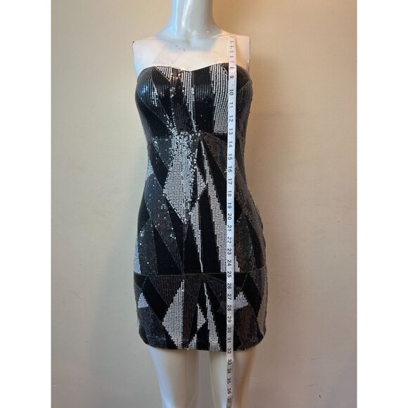AS U WISH Tube Top Dress Sequin Cocktail Embellished Strapless Black Gray Size S - Picture 3 of 10